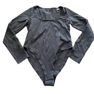 Adidas Womens Grey Long Sleeve Bodysuit Square Neckline Size Medium